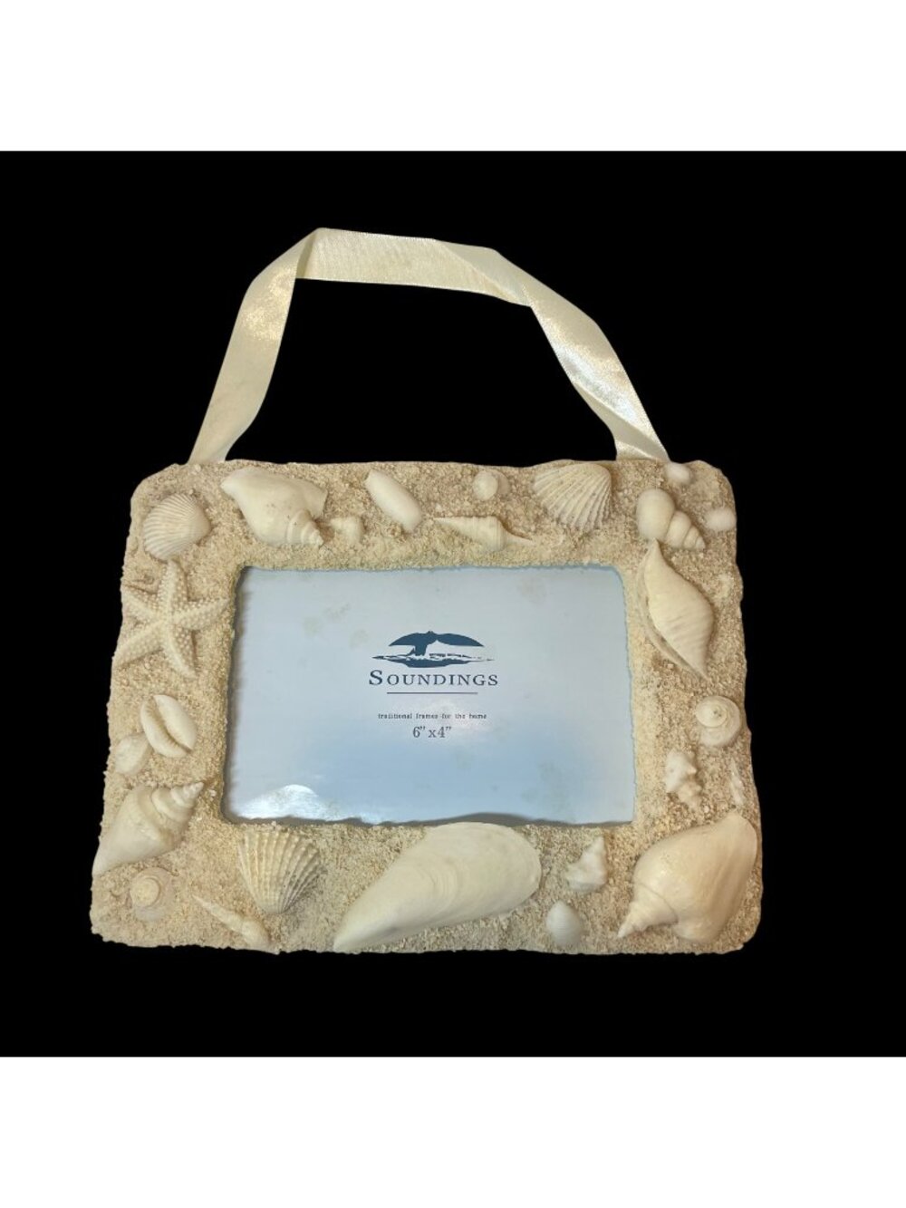 Shell-Themed Soundings Picture Frame With Ribbon Hanger 6" X 4" Beige & Cream
